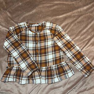 Girls Brown Plaid Flannel Peplum Top